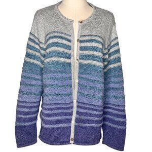 L.L. Bean Womens XL Hombre Stripe Cardigan Sweater Chunky Heavy 90s Classic Cozy